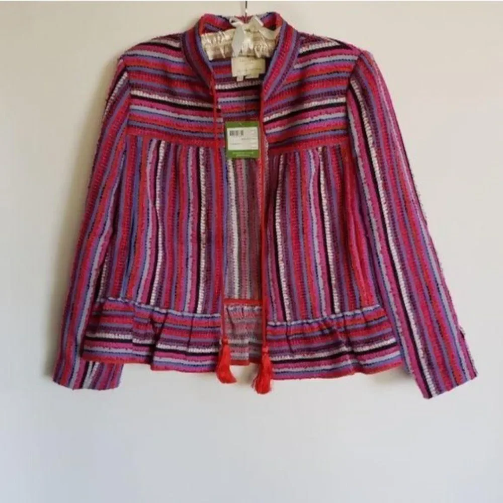 Kate Spade Striped Textured Tweed Peplum Jacket